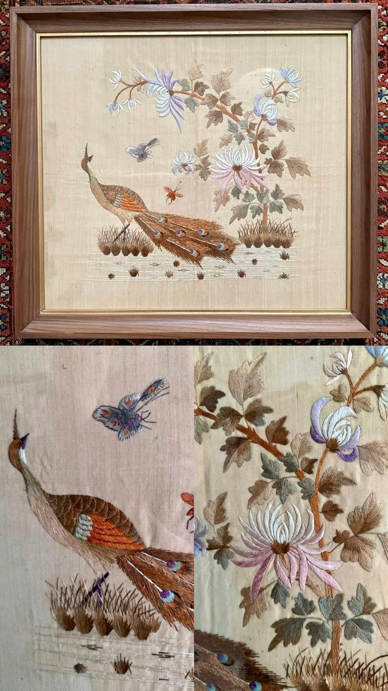 Một số tranh thêu thời Nguyễn trong bộ sưu tầm của La Quốc Bảo. Ảnh: NVCC