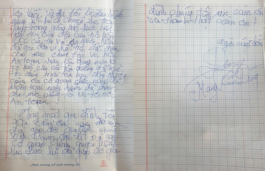 Người dân gửi thư cảm ơn sự hỗ trợ của lực lượng Cảnh sát Phòng cháy chữa cháy và Cứu nạn cứu hộ.