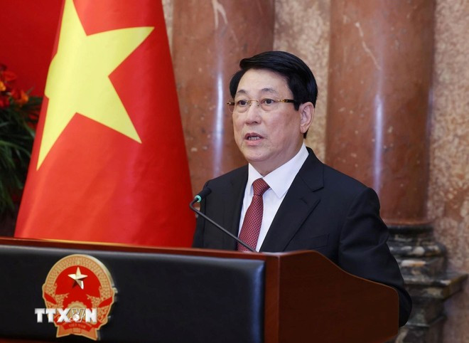 Habla el presidente Luong Cuong. (Foto: Lam Khanh/VNA) Chủ tịch nước Lương Cường phát biểu. (Ảnh: Lâm Khánh/TTXVN)
