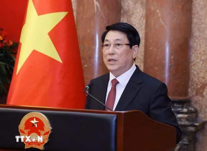 Chủ tịch nước Lương Cường phát biểu. (Ảnh: Lâm Khánh/TTXVN)