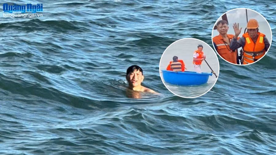 Anh Lê Văn Sanh (ảnh lớn) và anh Phan Duy Quang được cứu sau gần 50 giờ đồng hồ chống chọi với sóng dữ giữa biển khơi. Ảnh: ĐVCC