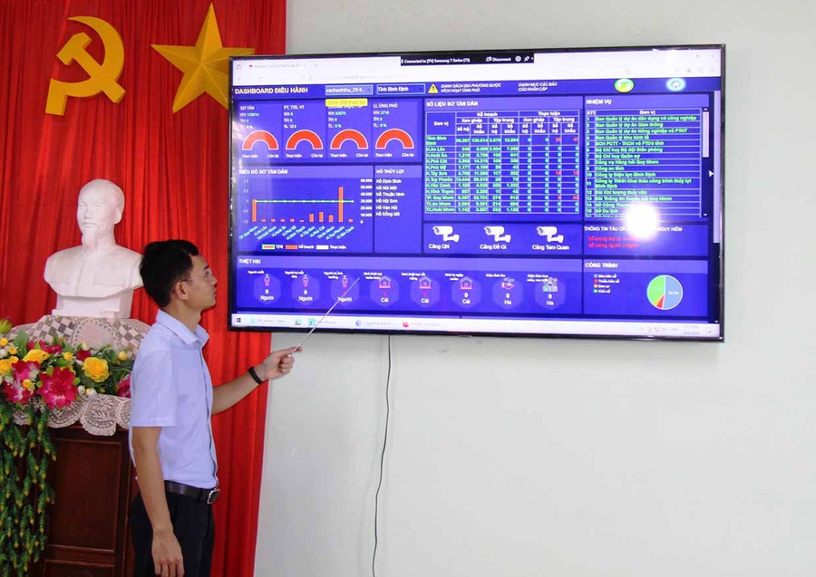 Giao diện phần mềm quản lý thiên tai do UBND tỉnh chỉ đạo xây dựng. Ảnh: Trọng Lợi