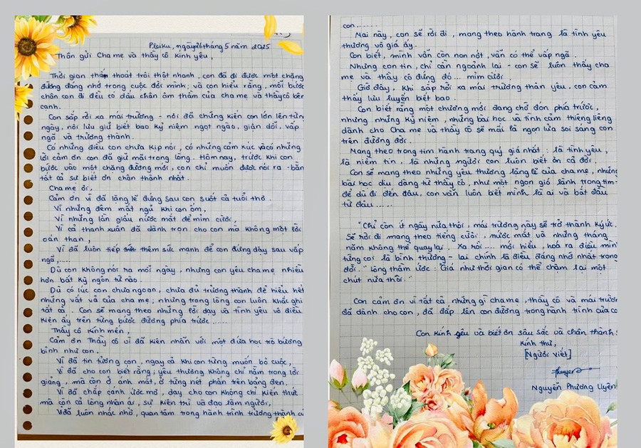 Lá thư tri ân đầy tình cảm của em Nguyễn Phương Uyên (lớp 12A3, Trường THPT Hoàng Hoa Thám, TP. Pleiku). Ảnh: T.D 2a-1782.jpg