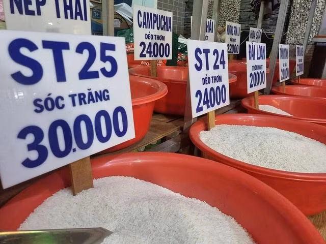 Gạo ST25 tại thị trường TP.HCM loạn giá. ẢNH: CHÍ NHÂN