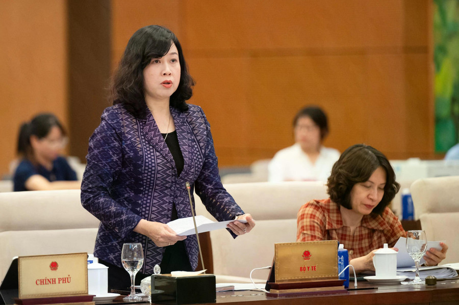 Bộ trưởng Đào Hồng Lan trình bày tờ trình tại phiên họp. ẢNH: PHẠM THẮNG Bộ trưởng Đào Hồng Lan trình bày tờ trình tại phiên họp. ẢNH: PHẠM THẮNG