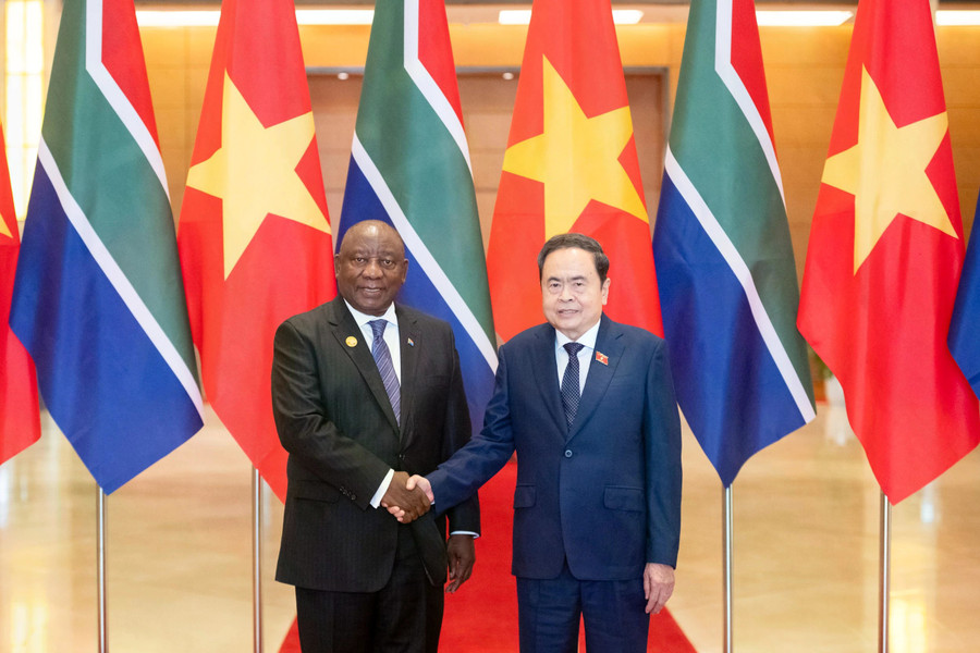Chủ tịch Quốc hội Trần Thanh Mẫn hội kiến Tổng thống Cộng hòa Nam Phi Cyril Ramaphosa tại chuyến thăm cấp Nhà nước Việt Nam, ngày 24.10.2025. ẢNH: PHẠM THẮNG
