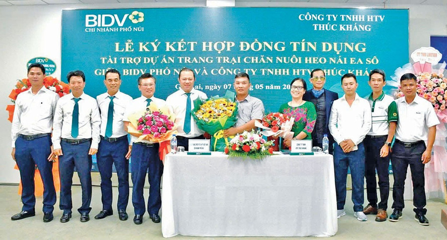 BIDV-Chi nhánh Phố Núi ký kết tài trợ tín dụng cho dự án trang trại chăn nuôi heo công nghệ cao (ảnh đơn vị cung cấp). 2-3-bidv.jpg