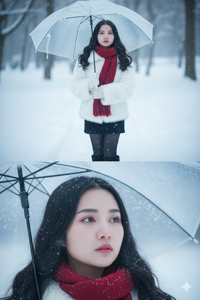 Tạo ảnh đứng giữa tuyết bằng AI