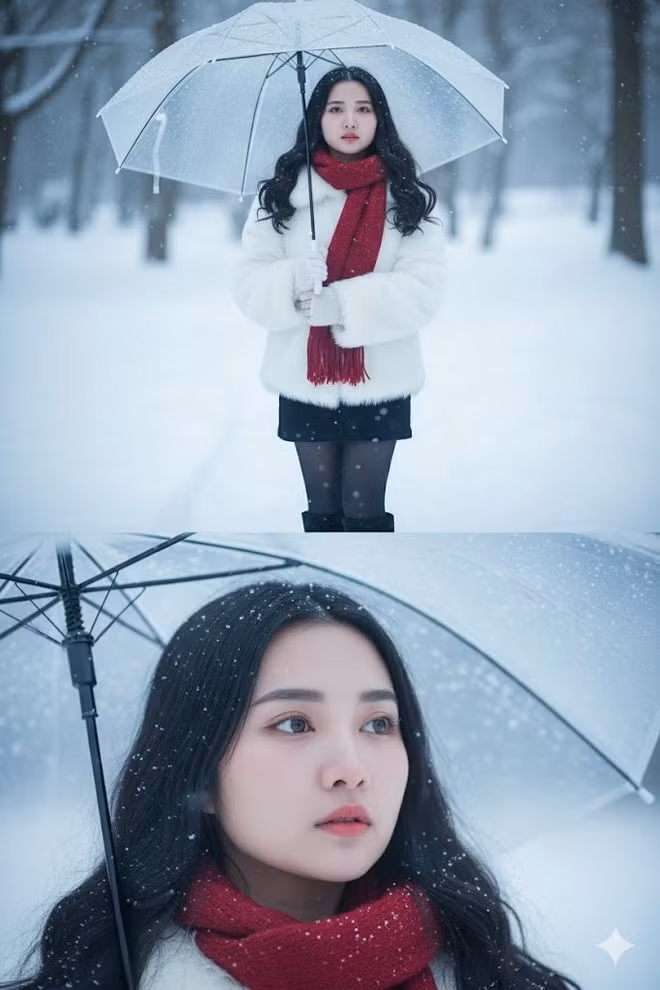 Tạo ảnh đứng giữa tuyết bằng AI