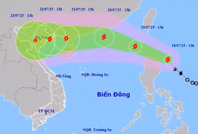 Dự báo vị trí và hướng di chuyển của bão Wipha. Nguồn Trung tâm Dự báo khí tượng thủy văn quốc gia