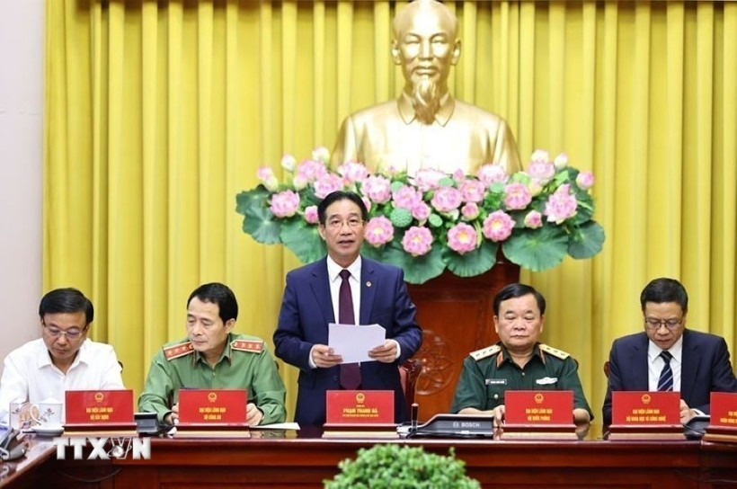 Phó Chủ nhiệm Văn phòng Chủ tịch nước Phạm Thanh Hà chủ trì Họp báo. (Ảnh: Minh Đức/TTXVN) hop-bao.jpg
