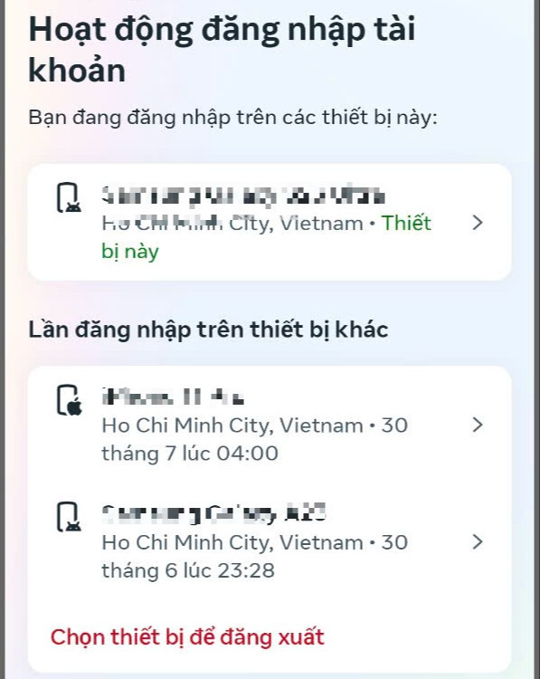 Các thiết bị đã đăng nhập vào tài khoản Facebook Các thiết bị đã đăng nhập vào tài khoản Facebook