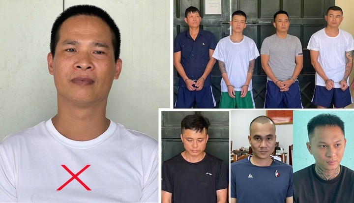 Bùi Quốc Ý tức Ý "Ẻng" (đánh dấu x) và các “đàn em” thân tín bị Công an tỉnh Thanh Hoá bắt giam. (Ảnh: Công an Thanh Hoá) nhom.jpg