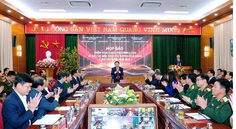 Họp báo triển khai Cuộc thi chính luận về bảo vệ nền tảng tư tưởng của Đảng lần thứ 5, năm 2025. (Ảnh: HCMA) Họp báo triển khai Cuộc thi chính luận về bảo vệ nền tảng tư tưởng của Đảng lần thứ 5, năm 2025. (Ảnh: HCMA)