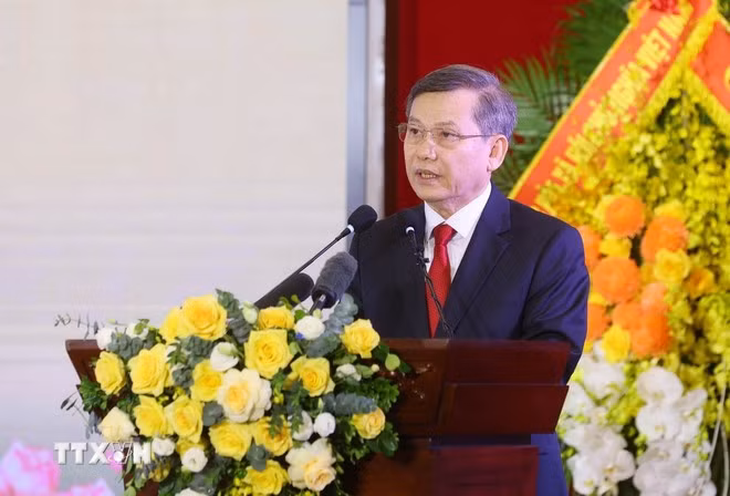 Đồng chí Lê Minh Trí, Bí thư Trung ương Đảng, Bí thư Đảng ủy, Chánh án Tòa án Nhân dân tối cao phát biểu. (Ảnh: Phạm Kiên/TTXVN)