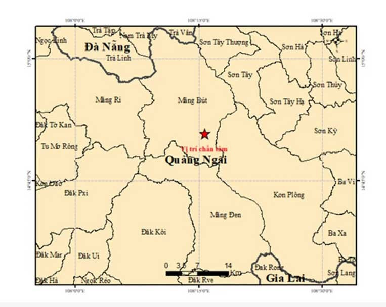 Vị trí chấn tiêu trận 2 tại xã Măng Bút, tỉnh Quảng Ngãi. Ảnh: nguồn igp-vast.vn Vị trí chấn tiêu trận 2 tại xã Măng Bút, tỉnh Quảng Ngãi. Ảnh: nguồn igp-vast.vn