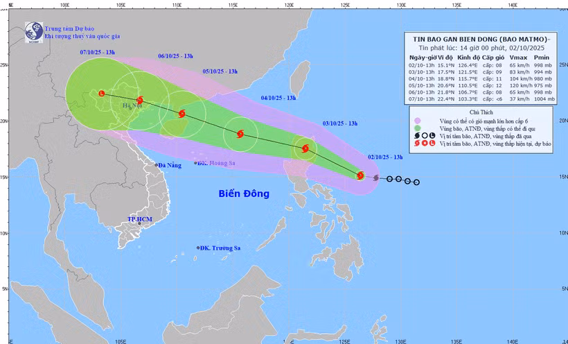 Vị trí và đường đi dự kiến của bão Matmo. (Nguồn: Trung tâm Dự báo Khí tượng Thủy văn Quốc gia)