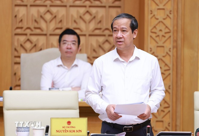 Bộ trưởng Bộ Giáo dục và Đào tạo Nguyễn Kim Sơn phát biểu. (Ảnh: Dương Giang/TTXVN) Bộ trưởng Bộ Giáo dục và Đào tạo Nguyễn Kim Sơn phát biểu. (Ảnh: Dương Giang/TTXVN)