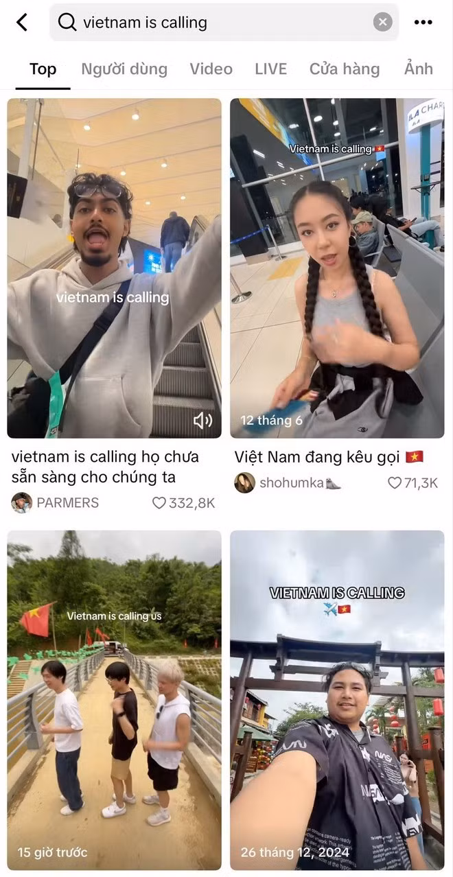 Khi tìm kiếm từ khóa “Vietnam is calling” trên nền tảng TikTok sẽ hiện hàng loạt video ghi lại khoảnh khắc háo hức của du khách quốc tế trong hành trình đến và khám phá Việt Nam.