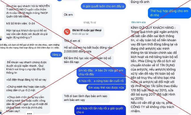 Các đối tượng giả danh nhân viên ngân hàng cho vay tiền trên mạng xã hội để lừa đảo. Ảnh nguồn kienthuc.net.vn cac-doi-tuong-gia-danh-nhan-vien-ngan-hang-cho-vay-tien-tren-mang-xa-hoi-de-lua-dao-anh-nguon-kienthucnetvn.jpg