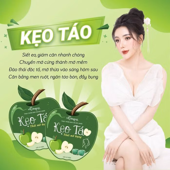 Cục An toàn thực phẩm khẳng định chưa cấp Giấy tiếp nhận đăng ký bản công bố sản phẩm và Giấy xác nhận nội dung quảng cáo cho sản phẩm có tên Kẹo táo thải mỡ bụng. Ảnh: Internet