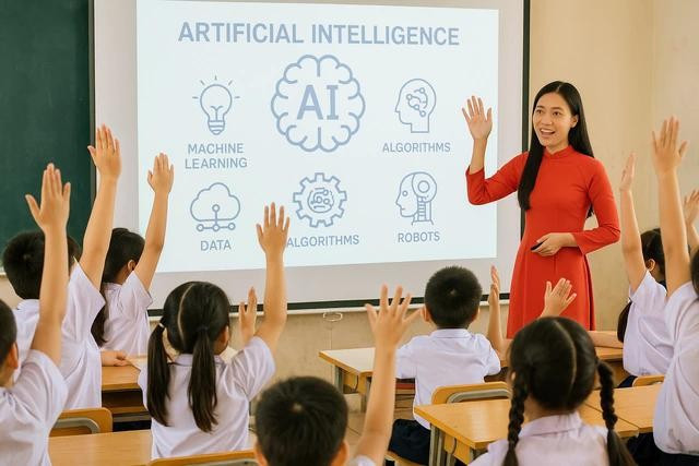 Sau thời gian lo ngại và cấm đoán, xu hướng đưa AI vào giáo dục phổ thông đang nở rộ trên toàn cầu. ẢNH MINH HỌA: CHATGPT Sau thời gian lo ngại và cấm đoán, xu hướng đưa AI vào giáo dục phổ thông đang nở rộ trên toàn cầu. ẢNH MINH HỌA: CHATGPT