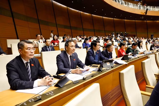 Đoàn đại biểu Quốc hội tỉnh Hà Tĩnh dự khai mạc kỳ họp. Ảnh: Doãn Tấn/TTXVN