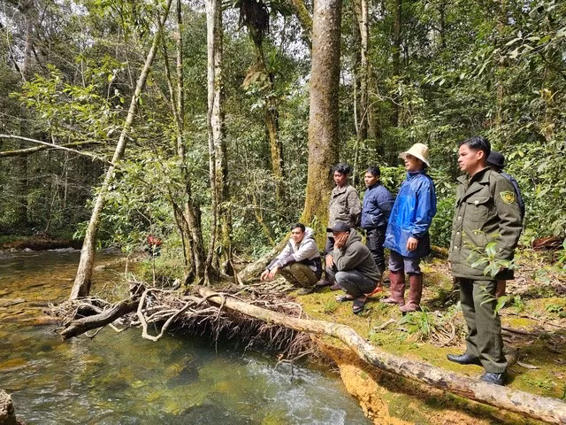 Lực lượng kiểm lâm và người dân nhận giao khoán trong một chuyến đi tuần tra bảo vệ rừng.