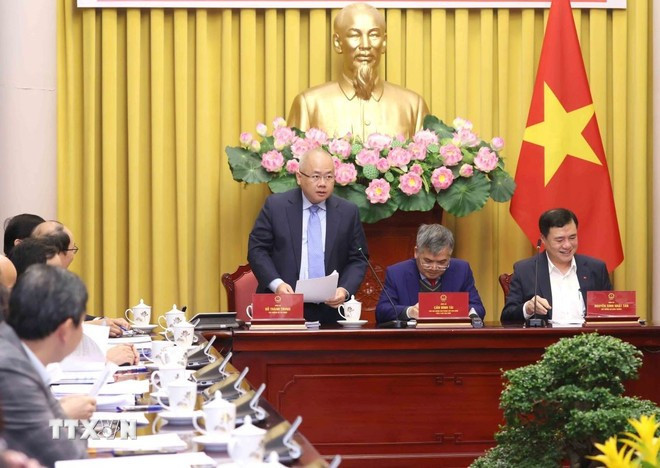 Thứ trưởng Bộ Tài chính Đỗ Thành Trung phát biểu. (Ảnh: An Đăng/TTXVN)