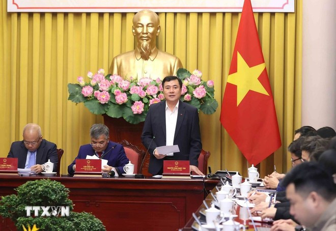 Thứ trưởng Bộ Công Thương Nguyễn Sinh Nhật Tân phát biểu. (Ảnh: An Đăng/TTXVN)