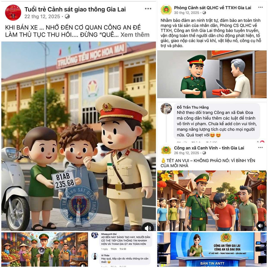 Cách tuyên truyền thông qua trợ lý AI với hình ảnh, trang phục Công an của các đơn vị đang tạo hiệu ứng lan tỏa tích cực, thu hút sự quan tâm và đồng thuận của người dân. Ảnh chụp từ Facebook.