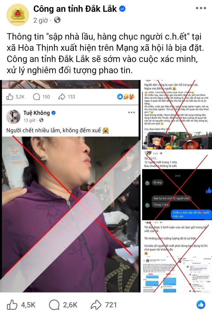 Công an tỉnh Đắk Lắk sẽ xử lý nghiêm những người đưa thông tin sai sự thật, gây hoang mang dư luận