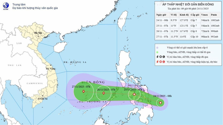 Dự báo đường đi của áp thấp nhiệt đới.