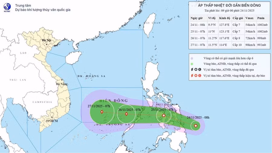 Dự báo đường đi của áp thấp nhiệt đới.