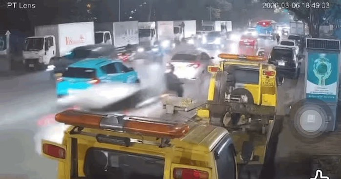 Hiện trường vụ tai nạn liên hoàn trên phố Nguyễn Chánh. Ảnh chụp từ video