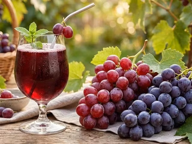 Nước ép nho đỏ và tím giàu chất chống ô xy hóa polyphenol và anthocyanin. ẢNH: AI
