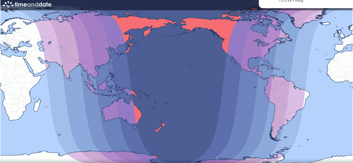 Bản đồ thể hiện khu vực quan sát nguyệt thực thuận lợi, trong đó phần lớn Việt Nam thuộc vùng số 3, có thể quan sát được toàn bộ pha 'trăng máu' nhưng bỏ lỡ một phần các pha một phần và nửa tối - Ảnh: TIME AND DATE
