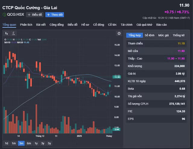 Biến động giá cổ phiếu QCG 3 tháng trở lại đây