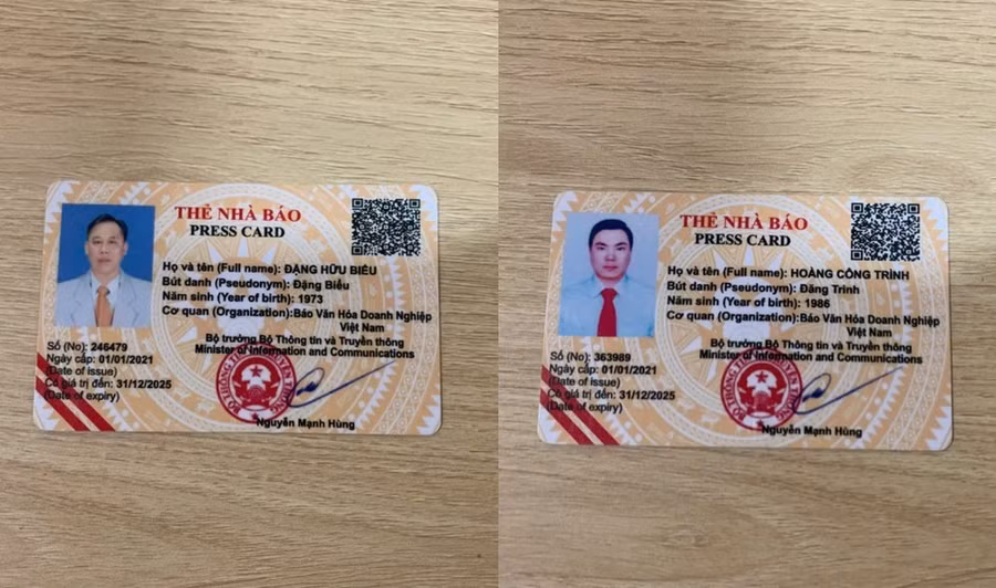 Thẻ nhà báo giả 2 đối tượng dùng để "hành nghề"