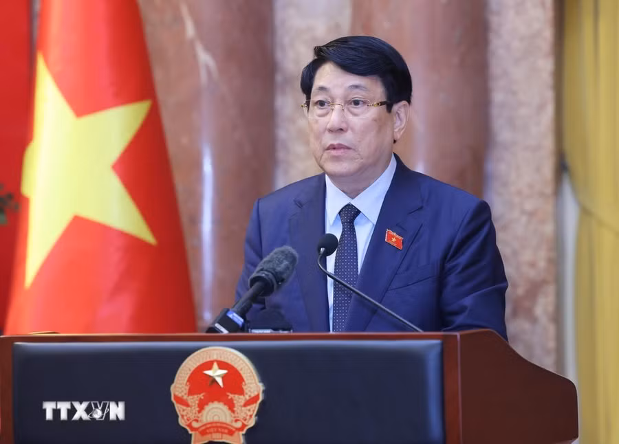 Chủ tịch nước Lương Cường phát biểu. (Ảnh: Lâm Khánh/TTXVN)