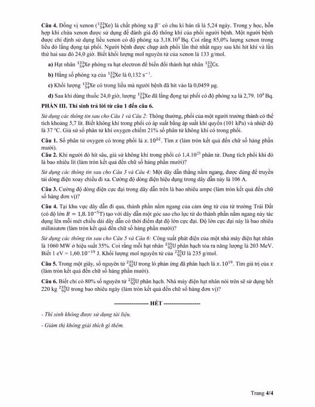 Đề tham khảo môn vật lý kỳ thi tốt nghiệp THPT năm 2025