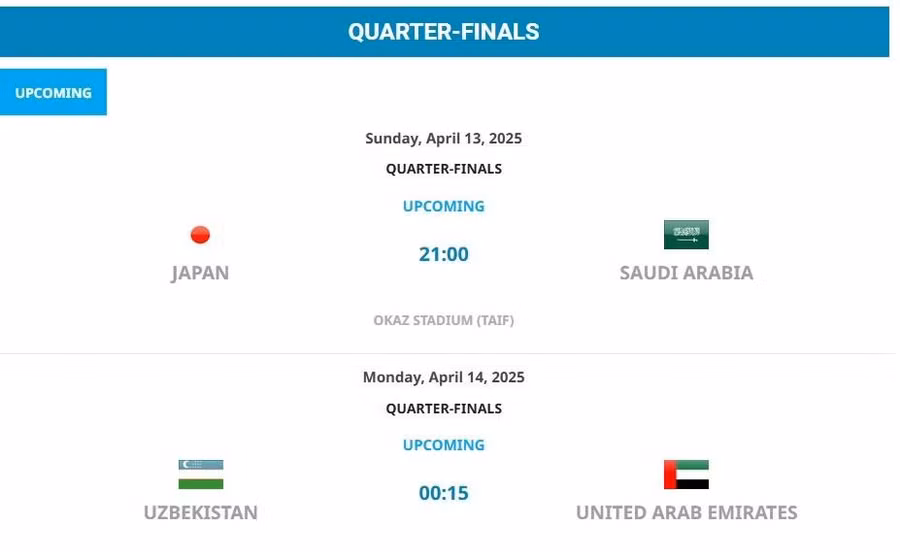 Lịch thi đấu tứ kết