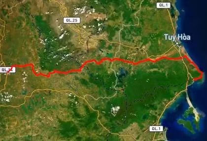 QL29 (đường màu đỏ) hiện là trục giao thông chính kết nối Đắk Lắk với Phú Yên. ẢNH: CHỤP MÀN HÌNH