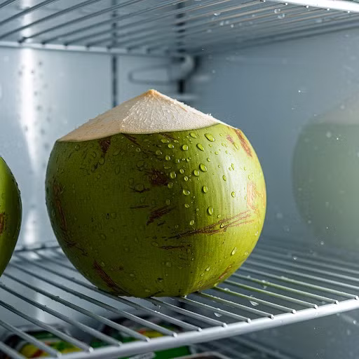 Dừa gọt vỏ, nên bảo quản trong tủ lạnh ở nhiệt độ từ 2-5 độ C. Ảnh: AI