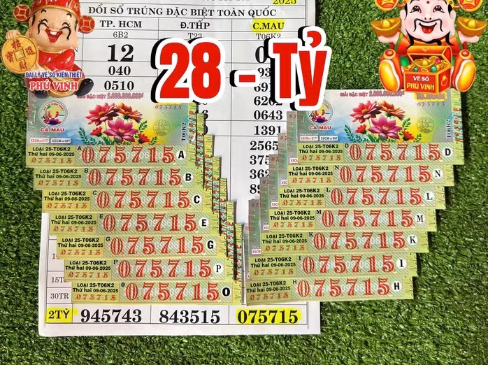 Đại lý vé số Phú Vinh đổi thưởng 14 tờ trúng giải độc đắc cho khách vào ngày 9-6