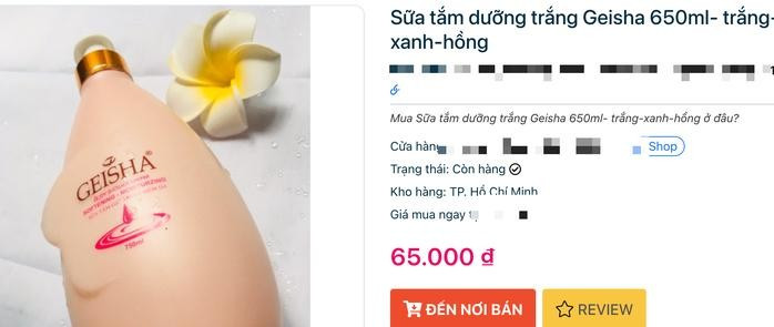 Sản phẩm Geisha sữa tắm đang được bán trên mạng (ảnh chụp màn hình). sua-tam.jpg