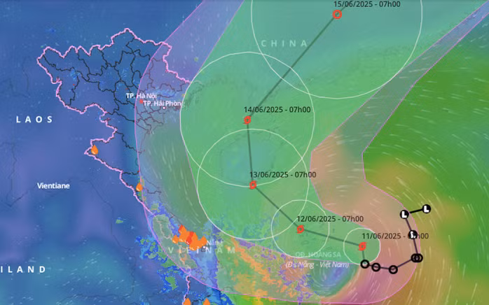 Dự báo tâm bão và hướng di chuyển. Ảnh: Hệ thống giám sát thiên tai Việt Nam