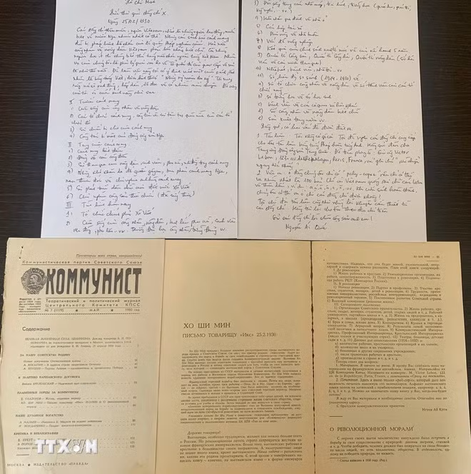Bức thư được đăng tải lần đầu tiên bằng tiếng Nga trên tạp chí "Người Cộng sản" tháng 5/1980 cùng bản dịch của Nguyễn Quốc Hùng. (Ảnh: Tâm Hằng/TTXVN)