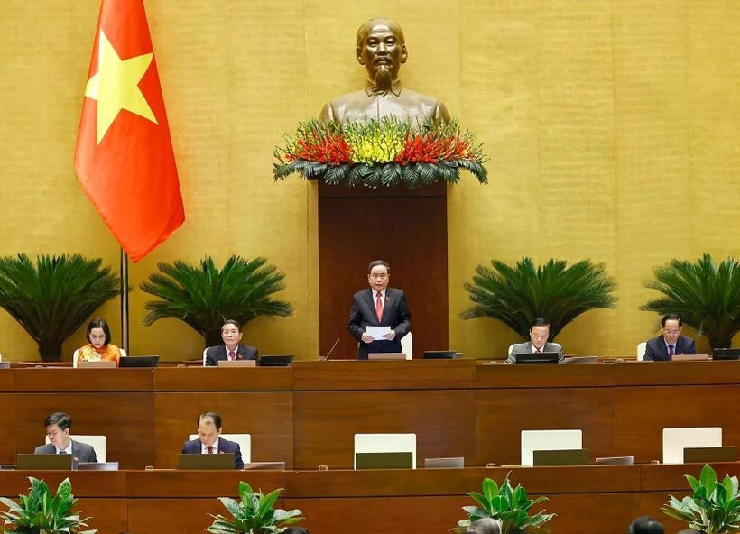 Chủ tịch Quốc hội Trần Thanh Mẫn phát biểu. Ảnh: TTXVN xaclapdd.jpg