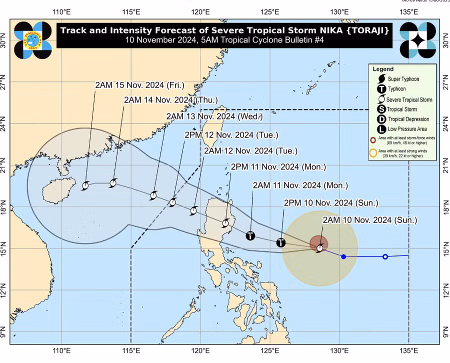 Dự kiến đường đi của bão Toraji. Ảnh: PAGASA